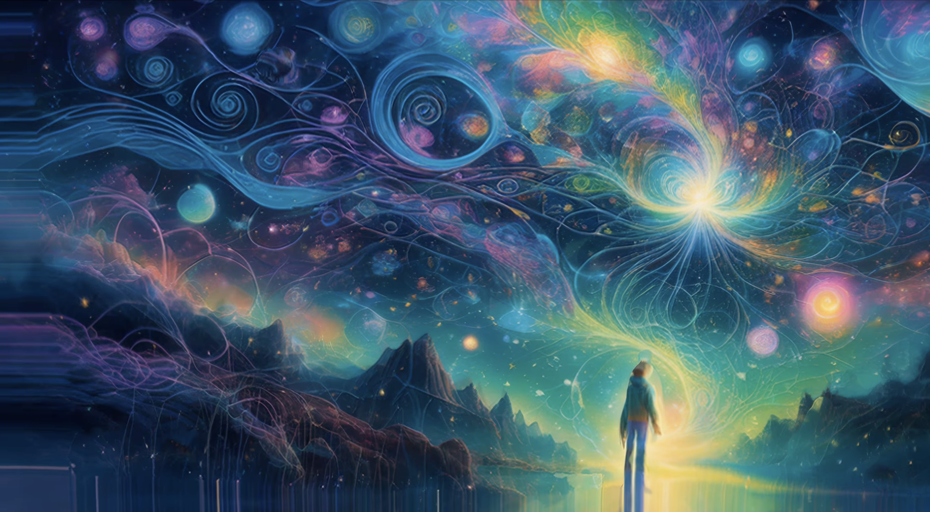 A single glowing thought blooms into a cosmic spiral in this 4K trippy screensaver for tripping.